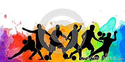 Football player soccer ball silhouette colorful background coloful illustration design banner card poster art Cartoon Illustration