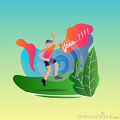 Football player Soccer celebrate victory on background flat style desig Vector Illustration