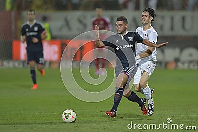 Football players fighting for the ball Editorial Stock Photo