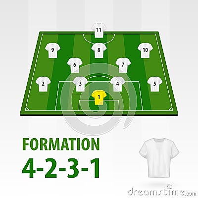 Football players lineups, formation 4-2-3-1. Soccer half stadium Vector Illustration