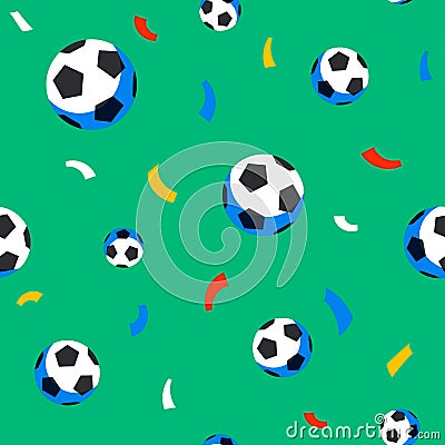 Football players seamless pattern. Sport championship. Soccer players with football ball. Full color background in flat Vector Illustration