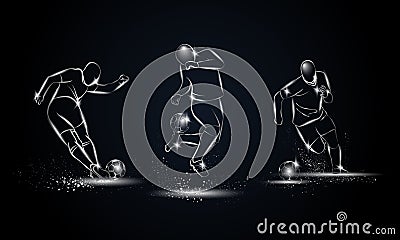 Football players set. Metallic linear soccer player illustration for sport banner, background Vector Illustration