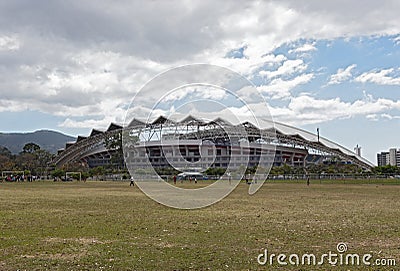 Football Playing children in front of the national stadium in San Jose Costa Rica Editorial Stock Photo