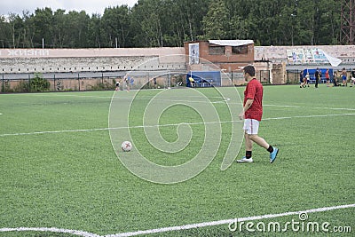 Football practice on the field football practice on the field - Russia Berezniki 25 Jul 2017 Editorial Stock Photo