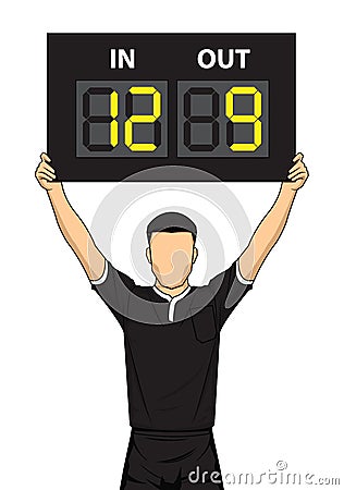 Football referee shows the number display Vector Illustration