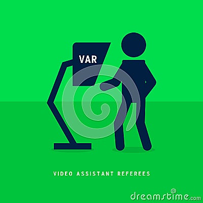 Football referee watch replay video on var. Vector Illustration