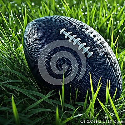 football resting on grass blades Stock Photo
