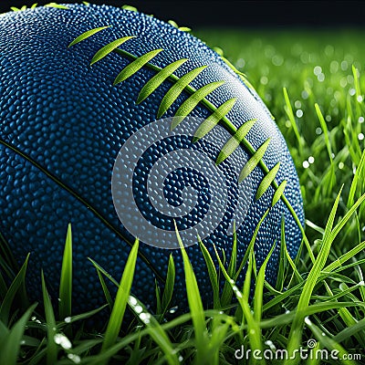 football resting on grass blades Stock Photo