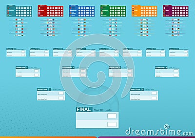 Football results table with flags and groups of European Soccer Competition Vector Illustration