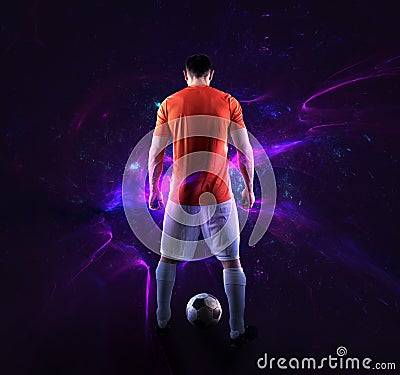 Football scene with soccer player in front of a futuristic digital background Stock Photo