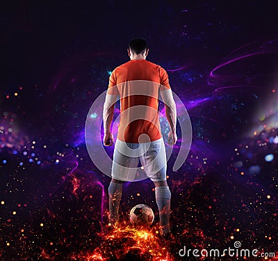 Football scene with soccer player in front of a futuristic digital background Stock Photo