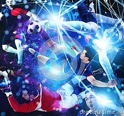 Football scene with soccer player in front of a futuristic digital background Stock Photo