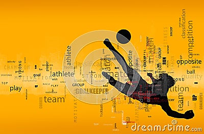 Football scene of a soccer player silhouette in action. Text effect in overlay with the most used terms. Abstract Stock Photo