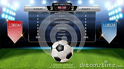 Football scoreboard team A vs team B and global stats broadcast graphic soccer template Vector Illustration