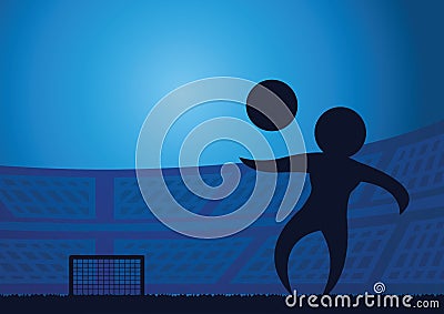 Football shoot action on sunset background,silhouette style blue colo Vector Illustration
