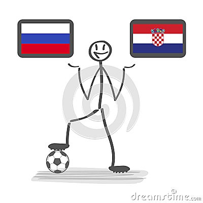 Football - soccer background happy man keep flag, vector stackman russia vs croatia quarter final 1/4 Vector Illustration