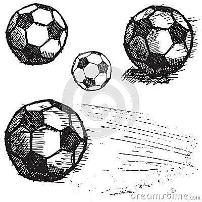 Football soccer ball sketch set isolated on white background Vector Illustration