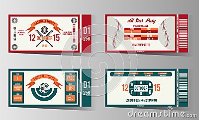 Football, soccer and Baseball ticket vector design Vector Illustration