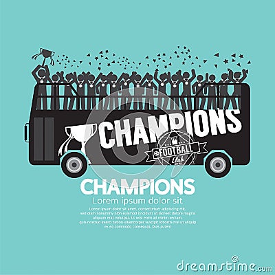 Football Or Soccer Champions Celebrate On Bus Vector Illustration