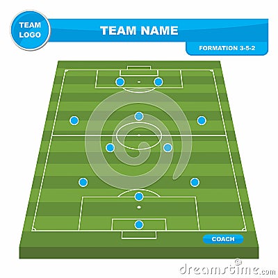 Football Soccer formation strategy template with perspective field 3-5-2. Stock Photo