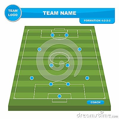 Football Soccer formation strategy template with perspective field 4-2-2-2. Stock Photo