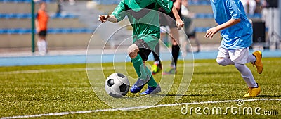 Football Soccer Match for Children. Kids Playing Soccer Game TouFootball Soccer Match for Children. Kids Playing Soccer Game Tourn Stock Photo