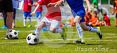 Football Soccer Match for Children. Kids Playing Soccer Game Tournament Stock Photo