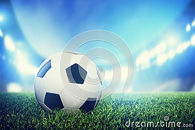 Football, soccer match. A leather ball on grass on the stadium Stock Photo