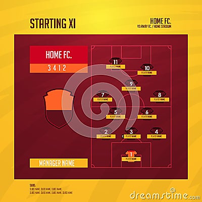 Football or soccer match lineups formation infographic. Set of football player position on soccer filed. Football icon. Vector Vector Illustration