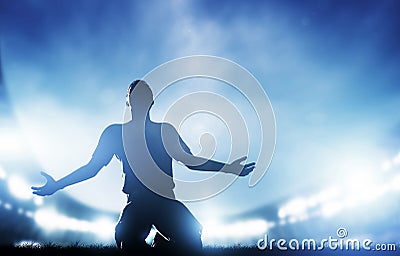 Football, soccer match. A player celebrating goal Stock Photo