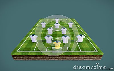 Football soccer pitch and blank football shirts with 4-2-3-1 formation. Stock Photo