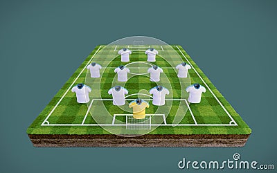 Football soccer pitch and blank football shirts with 4-4-2 formation. Stock Photo