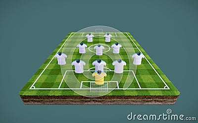 Football soccer pitch and blank football shirts with 5-3-2 formation. Stock Photo