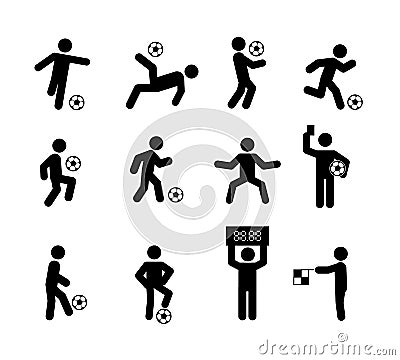 Football Soccer Player Actions Poses Stick Figure Icon Symbol Sign Vector Illustration