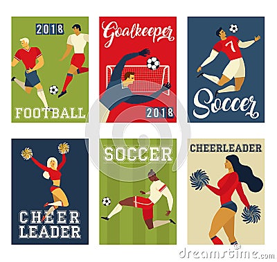 Football soccer players cheerleaders fans on soccer field illustration. Vector Illustration