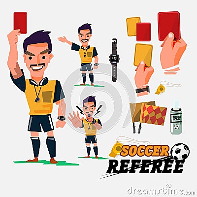 Football or Soccer Referee with card and graphic elments. character design - vector Vector Illustration