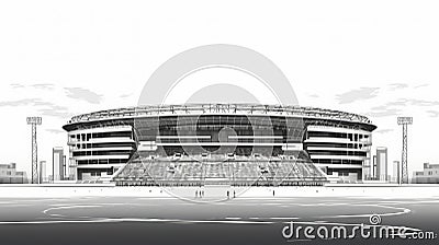 Black And White Stadium Illustration In The Style Of John Wilhelm Stock Photo
