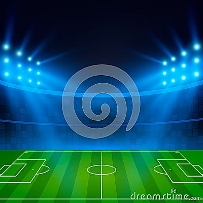 Football Stadium. Soccer field in the light of searchlights. Football World Cup. Vector illustration Vector Illustration