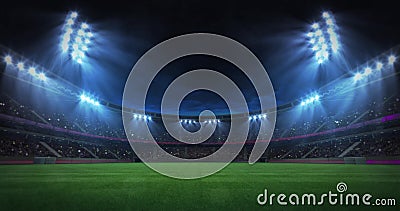 Modern Grass Field Stadium Night Floodlight Illumination Zoom Out Footage  Stock Video - Video of championship, competition: 139569461
