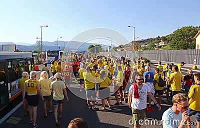 Football supporters go to the stadium Editorial Stock Photo