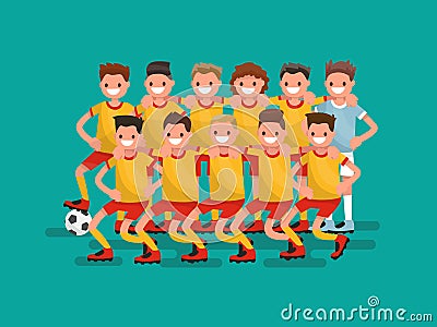 Football team. Eleven players together. Vector illustration Cartoon Illustration