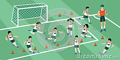 Football Training Composition Vector Illustration