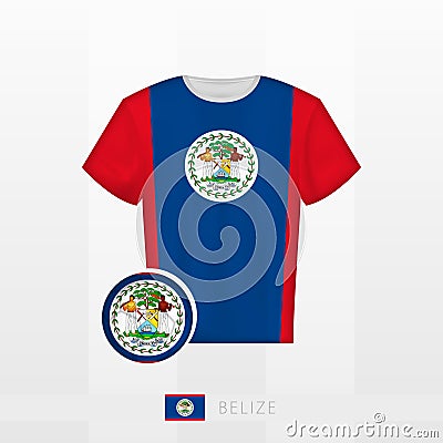 Football uniform of national team of Belize with football ball with flag of Belize. Soccer jersey and soccerball with flag Vector Illustration