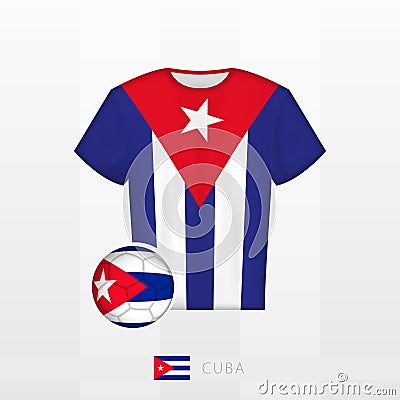 Football uniform of national team of Cuba with football ball with flag of Cuba. Soccer jersey and soccerball with flag Vector Illustration