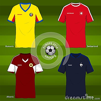 Football uniform template for European football tournament 2016. Group A. Vector Illustration