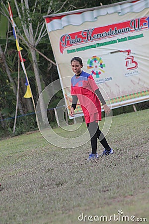 Football Women Beautiful Ball Red Costum Both Montoks Players Editorial Stock Photo