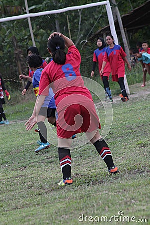 Football Women Beautiful Ball Red Costum Both Montoks Players Editorial Stock Photo