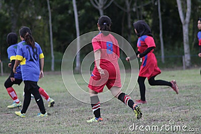 Football Women Beautiful Ball Red Costum Both Montoks Players Editorial Stock Photo