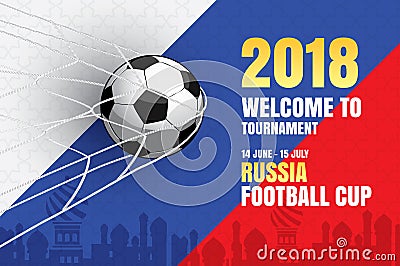 Football 2018 world championship background of soccer sport design. Use for web banner, ads, poster, brochure, flyer, cover, card Vector Illustration