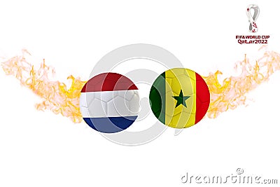 Football world cup 2022 Senegal vs Netherlands flags in a soccer ball Editorial Stock Photo